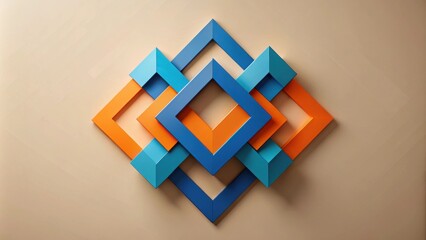 Poster - Abstract Interlocking Blue and Orange Square Design on Beige Background