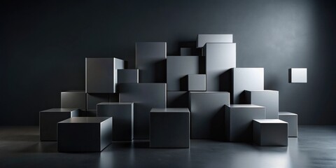 Aufkleber - Abstract Dark Grey Cuboid Composition in a Minimalist Setting