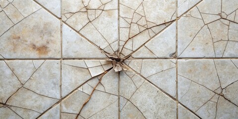 Aufkleber - A Detailed Close-Up of Severely Cracked and Aged Tile Floor with a Central Point of Impact