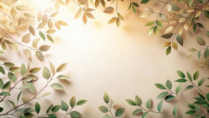 Aufkleber - Serene Botanical Frame Elegant Leaves and Branches with a Soft, Sunlit Background