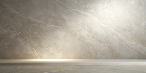 Poster - Elegant Studio Backdrop with Illuminated Display Platform and Textured Stone Wall