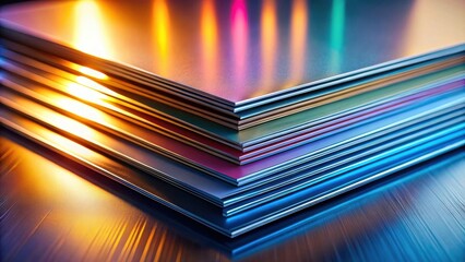 Poster - Stack of vibrant colored metal sheets reflecting light