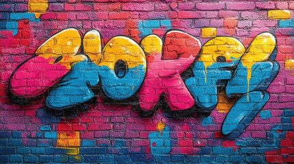 Poster - Colorful graffiti art on a brick wall.