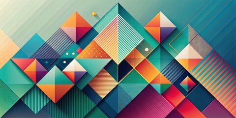 Fototapete - Vibrant Abstract Geometric Pattern of Interlocking Colorful Shapes and Lines