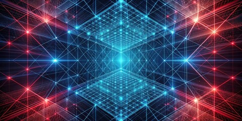 Poster - Abstract Network Grid  Interconnected Cubes of Light and Data Streams