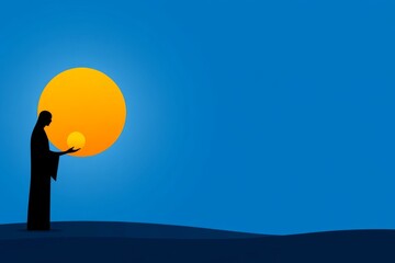 Leinwandbilder - A clean silhouette of a god holding a glowing orb, set against a simple gradient background to create a modern, minimalist feel