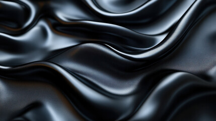 Poster - Luxurious Black Satin Waves - Abstract Textured Background Render for Elegance and Style
