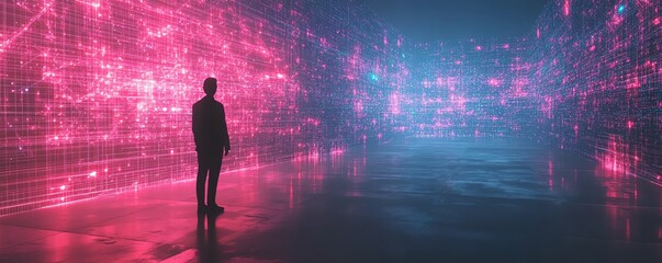 Poster - Digital network with interactive virtual interfaces and data exchange, symbolizing modern technology and communication in a globally connected world, lifelike scene
