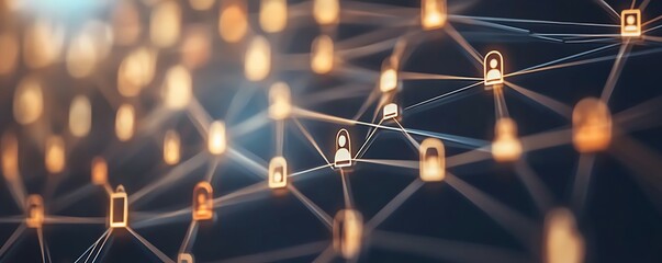 Poster - Digital network with interactive virtual interfaces and data exchange, symbolizing modern technology and communication in a globally connected world, lifelike scene
