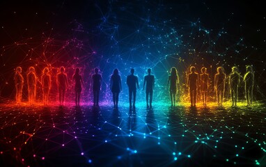 Poster - Digital network with virtual interfaces, data exchange, and global connectivity, showcasing the evolution of technology and communication in the modern world, vivid composition