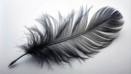 Poster - Single Dark Feather on Light Background A Study in Texture and Form