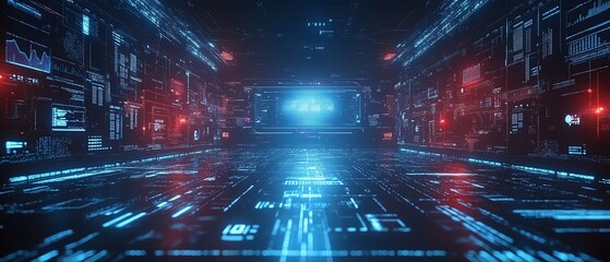 Poster - Hightech digital network with virtual interfaces and continuous data exchange, representing communication in a connected world, futuristic and detailed imagery