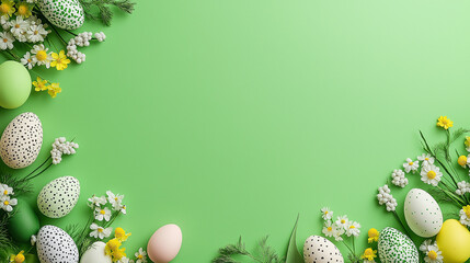 Wall Mural - easter background with eggs and flowers