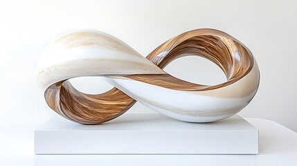 modern abstract wooden and white resin infinity sculpture