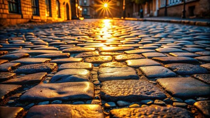 Poster - Golden Hour on a Cobblestone Street A Captivating Perspective