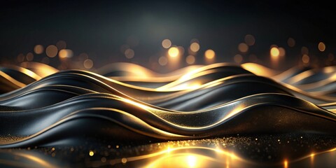 Poster - Abstract Dark and Gold Waves with Glittering Texture