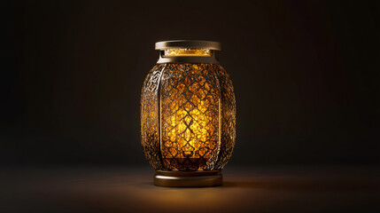 Poster - Golden lantern emitting warm light, creating a serene atmosphere for ramadan, the holy month of fasting and prayer
