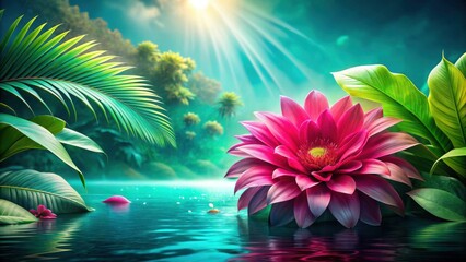 Aufkleber - Serene Pink Blossom Floating on Calm Tropical Water