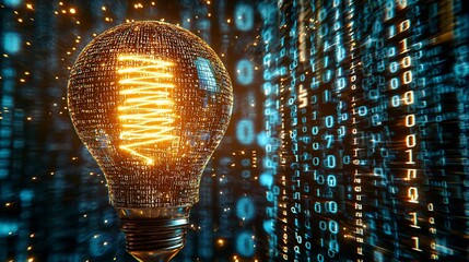 Poster - Digital Code Illuminates A Glowing Lightbulb