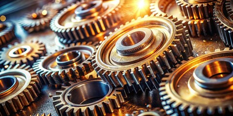 Poster - Interlocking Metal Cogwheels A Close-Up of Precision Engineering