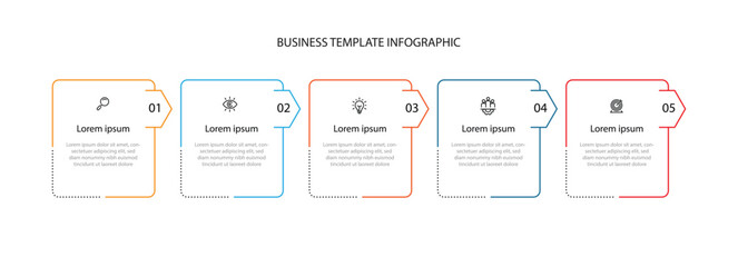 Poster - 5 step line table infographic template with business icons can be used for workflow, business presentation and web graphic design 