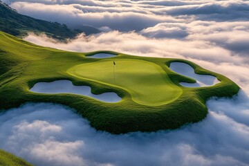 Aufkleber - A magical golf course floating in the clouds, with glowing greens, enchanted sand traps, and mystical elements like floating flags and shimmering light trails from golf balls