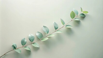Poster - Serene sprig of delicate pale green leaves arranged diagonally on a soft sage background