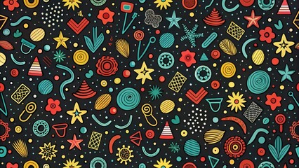 Leinwandbilder - Vibrant Abstract Shapes Seamless Pattern for Textile Design
