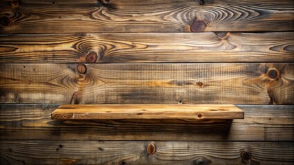 Aufkleber - Rustic Wooden Shelf on a Weathered Planked Wall Background Perfect for Product Displays or Mockups