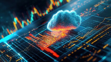 Poster - A storm cloud looming over a graph of financial trends.