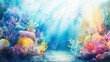© Vikarest - watercolour painting of the underwater ocean reef landscape, a picturesque natural environment in soft harmonious colours