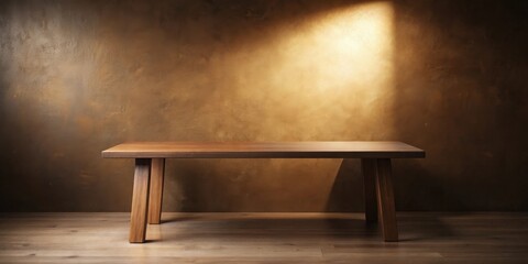 Aufkleber - Empty wooden table against a textured wall with warm lighting