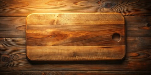 Poster - Rustic Wooden Cutting Board on a Dark Wood Surface, Ideal for Culinary or Craft Projects
