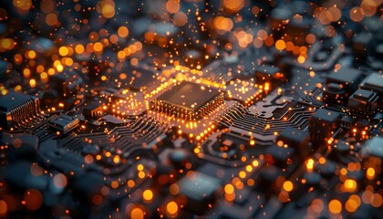 Poster - close-up of superconducting device with glow effects