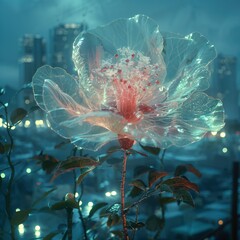Poster - Stunning Photorealistic Flower with Urban Background