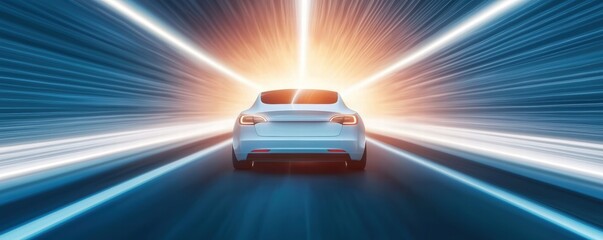 Poster - Futuristic Autonomous Vehicle Concept Driving Through Light in a Modern Environment