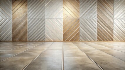 Poster - Modern Minimalist Interior Design with Geometric Wall Paneling and Neutral Tone Flooring