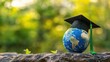© Crck - Graduation cap with Earth globe. Concept of global business study