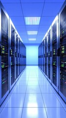 Poster - Stylized Data Servers with Glowing LED Lights in a High-Tech Space Environment