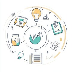 Poster - Graphs and Elements Illustrating Business Analytics, Data Visualization, and Financial Growth Concepts in a Circular Format