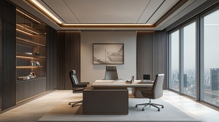 Poster - Hygienic office space with pristine desks and chairs, symbolizing professional cleaning services for a spotless environment.