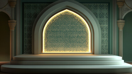 Poster - Mosque stage bathed in warm golden light, capturing the festive essence of ramadan and honoring cultural customs
