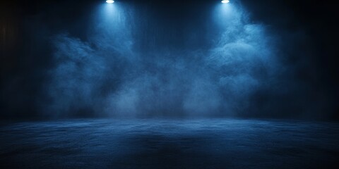 Poster - Dramatic Lighting and Fog Create a Mysterious Atmosphere in an Empty Stage Setting at Night