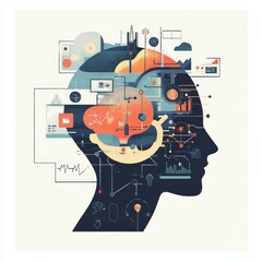 Aufkleber - Exploration of the Mind Through Abstract Art Showcasing Technology, Graphs, and Data Visualizations in a Creative Composition