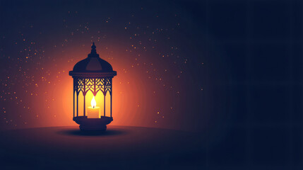 Poster - Beautifully decorated lantern glows warmly against a dark backdrop, symbolizing hope and celebration during the holy month of ramadan