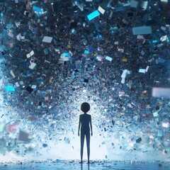 Poster - Digital character standing firm amidst a sea of data virtual environment digital art concept inspirational viewpoint