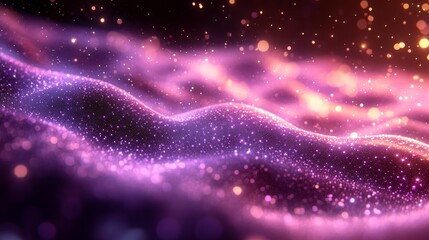 Poster - Abstract Glowing Waves With Vibrant Colors and Sparkling Particles Create a Mesmerizing Visual Effect in a Dark Setting