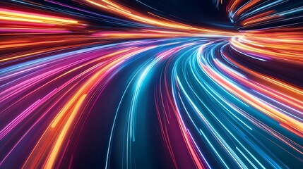 Poster - Vibrant Multicolored Light Trails Creating a Futuristic Speed Effect : Generative AI