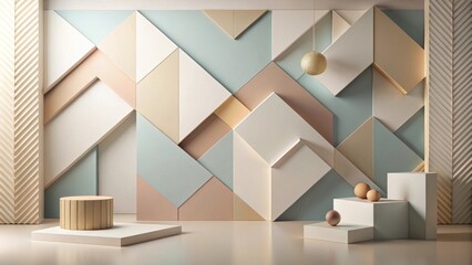 Poster - Abstract Geometric Minimalist Display with Pastel Tones and Cylindrical Platform