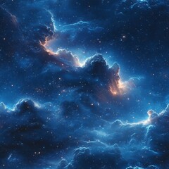 Poster - Vast Cosmic Expanse With Vibrant Clouds and Shimmering Stars in a Deep Blue Celestial Landscape